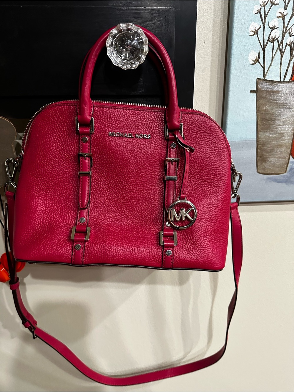 Michael Kors Fuchsia Pebbled Leather Crossbody Satchel